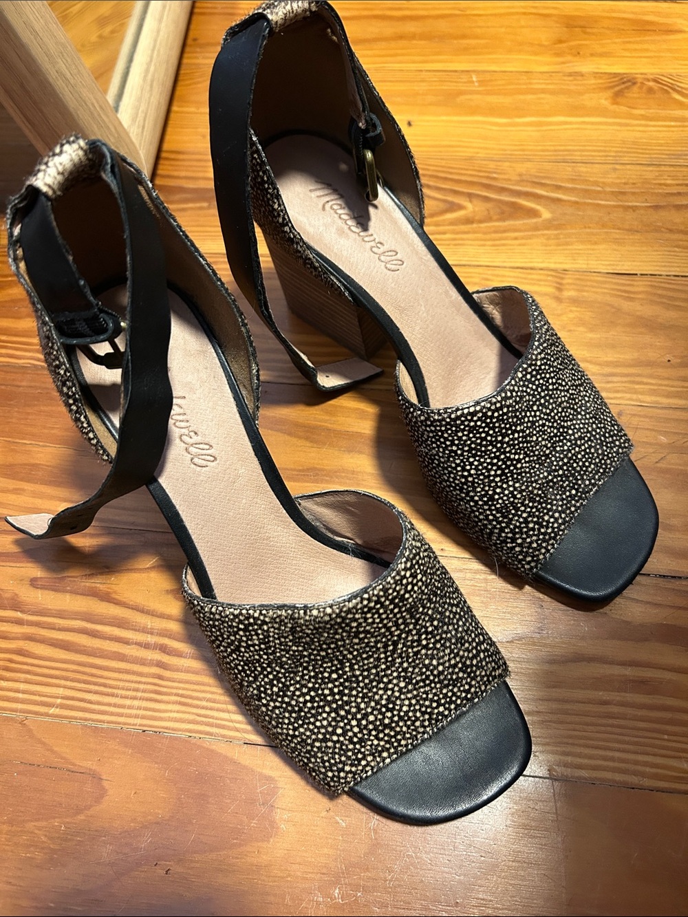 Madewell Black and Tan Speckled Hairhide Block Heels
